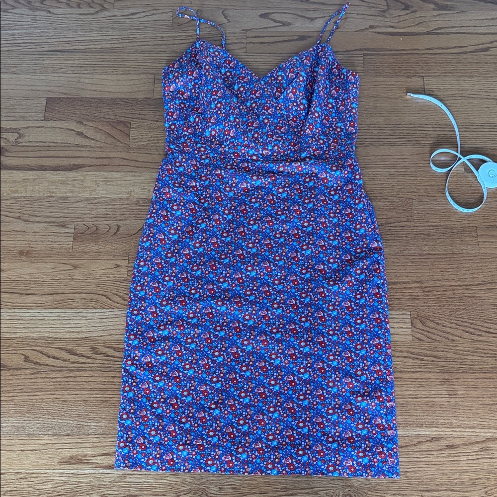 J. Crew Blue and Red Floral Midi Dress